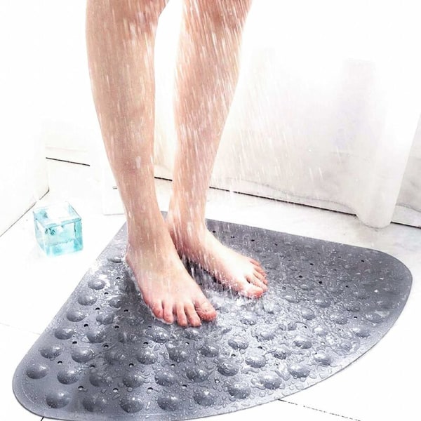 Harmaa viuhkan muotoinen 54cm*54cm suihkuhuone kylpyhuoneen lattiamatto wc-kylpy kodin silikoninen jalkatyyny,