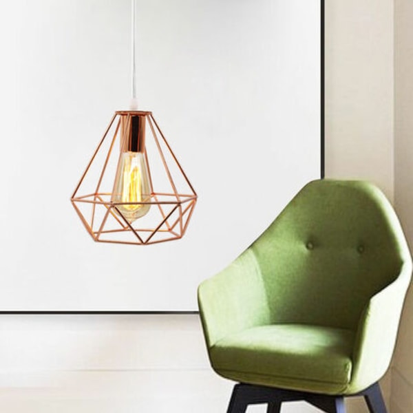 Diamantformet pendellysekrone E27 Moderne industriell taklampe for soverom Restaurant Spisestue - Rose - Rose Go