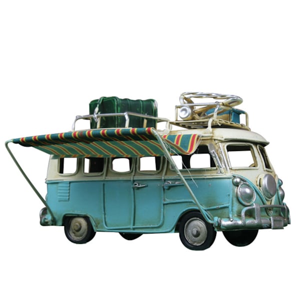 Metall Bilmodell Vintage RV Husbil Leksak Simulointi Limousine Strandbuss Heminredning För Desktop Hylla Blue