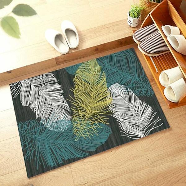 Flying Feather 60*90cm Yksinkertainen pohjoismainen imukykyinen liukumaton kylpyhuone sisä-/ulkolattia-ovimatto, liukumaton, viileä lehtikuvio,