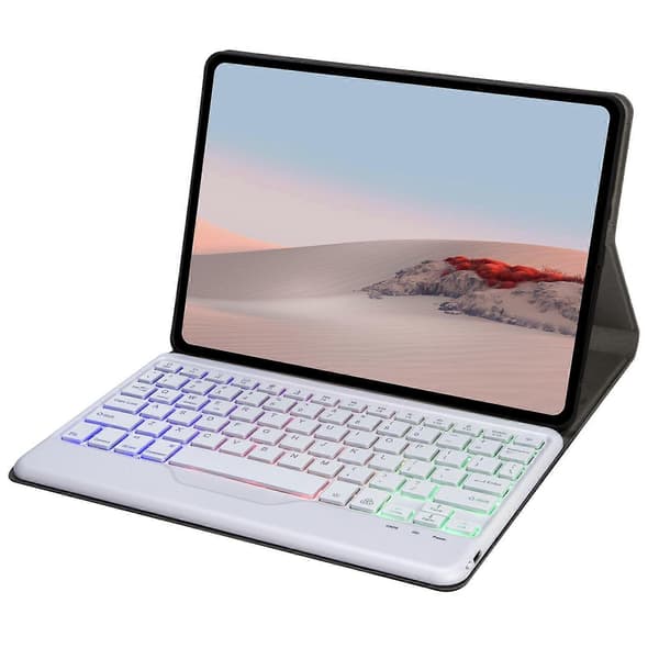 Til Microsoft Surface Go 4 / 3 / 2 / 1 SFGOS Trefarvet Baggrundsbelyst Trætekstur Bluetooth Tastatur Læderetui Black   White SFGOS Black + White