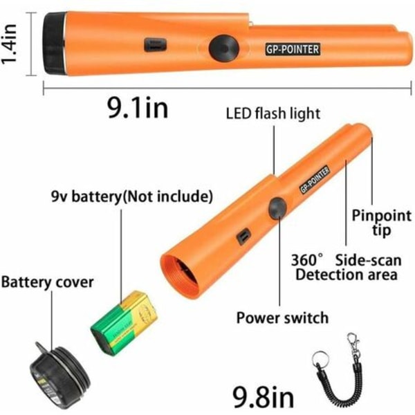 Håndholdt metalldetektor, IP66 vanntett pinpointer metalldetektor 360° deteksjon for barn Voksne høy følsomhet m