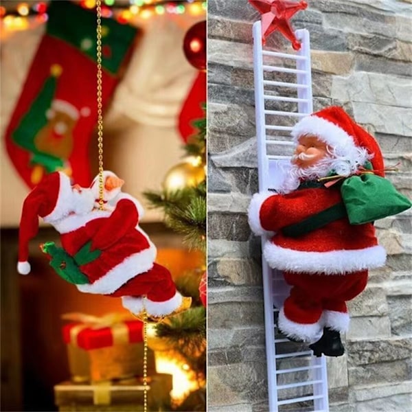 Rolig elektrisk jultomte som klättrar på stege, klättrar på rep, klättrar på pärlor, jul leksaker, kreativ jultomte docka leksaker White ladder