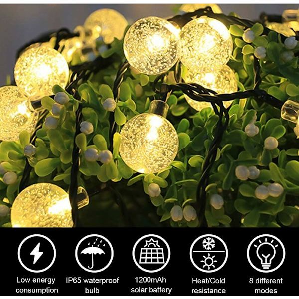 Vandtæt udendørs solboblekugle LED-lys (varm hvid 7,5 m 50 lys otte funktioner (1,8 cm boblekugle))，f