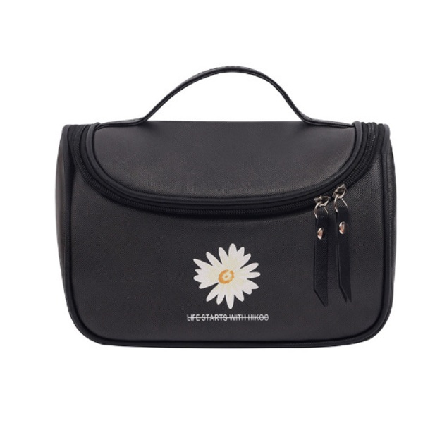 Vattentät handhållen kosmetisk väska med stor kapacitet single chrysanthemum black