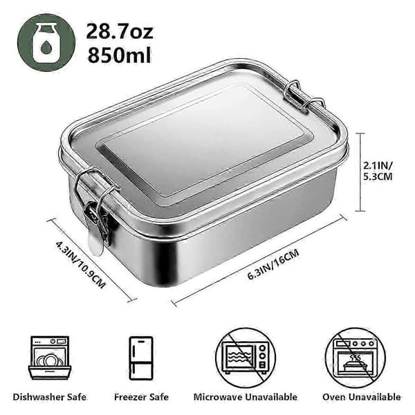 850 ml Bento-låda i rostfritt stål med 2 flexibla fack för tonåringar, 28 oz[ht] Silver
