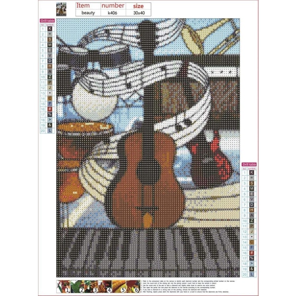 Diamond Painting Guitar, Diy Crystal Diamond Paintings Painting by Numbers Diamond Painting Full Screen Mosaic Pictures Rhinestone Brodery Cross St