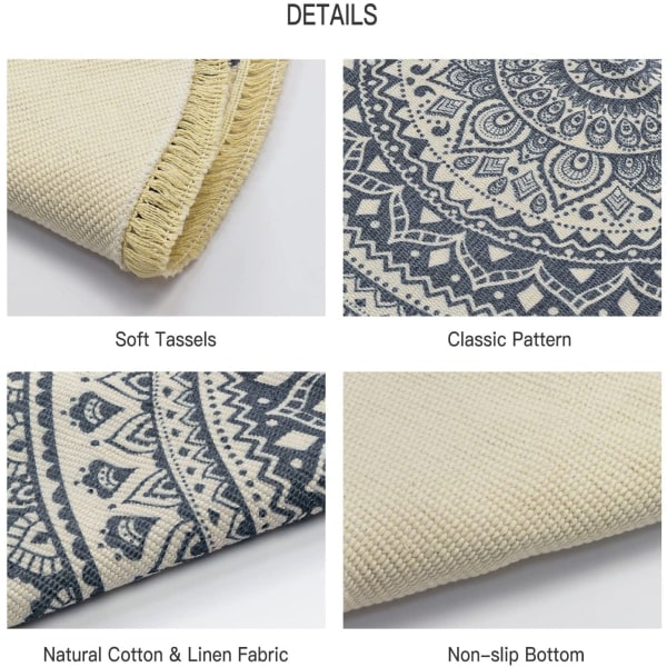 Nordisk rundt teppe for stue soverom etnisk stil hengende på kommode eller lenestol, gulv eller nattbord teppe 92×92 (blå/B