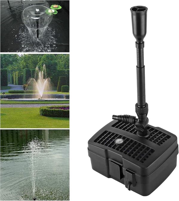 4-i-1 dampumpe med filter, 5 W UV-filter, 1000 l/t, med 10 m strømkabel til springvand og have