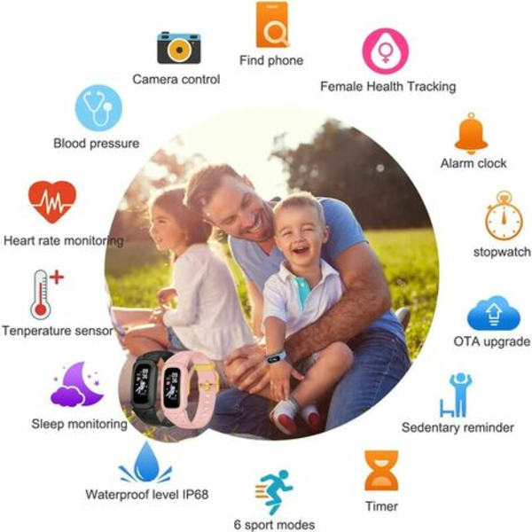 Børne Smartwatch Drenge/Pige, Smart Armbånd Skridttæller Aktivitetsmåler Puls Søvnmåler, Blood Oxygen Body Temperat