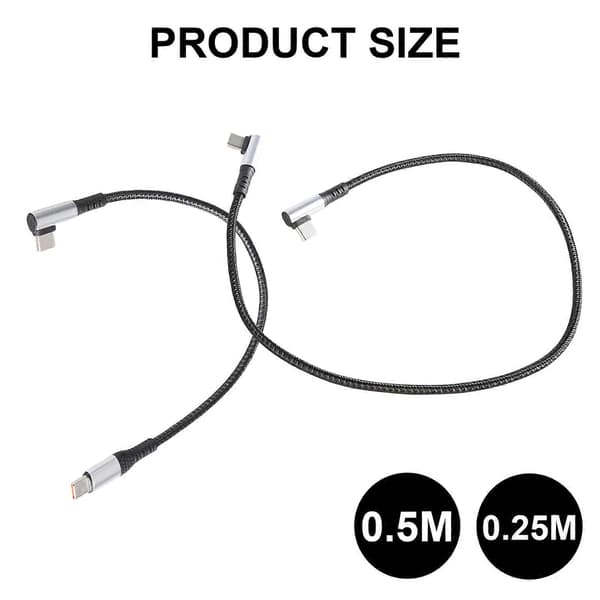 USB C Ladekabel 66W USB C til USB C Hurtigladekabel Nylonflettet Ladeledning 480Mbps Dataoverføring[ht] 0.5m single elbow