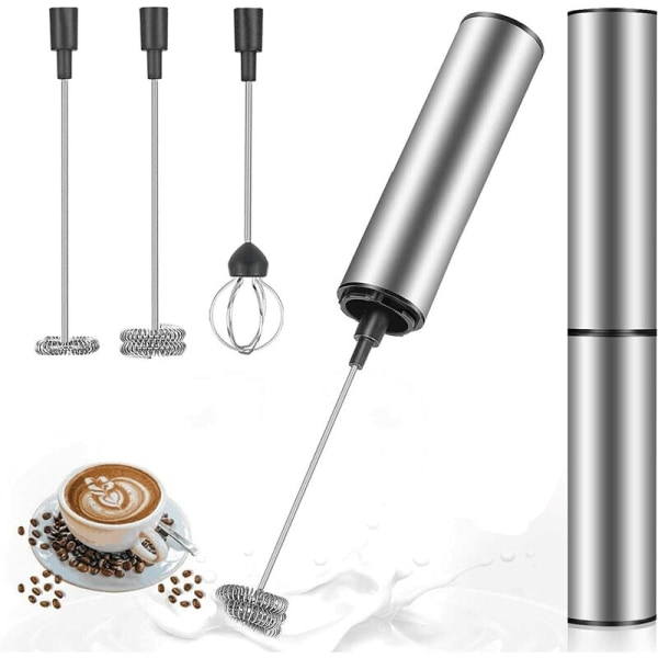 Elektrisk mjölkskummare, USB uppladdningsbar mjölkskummare och minivisp med dubbelvisp, rostfri stålvisp för kaffe