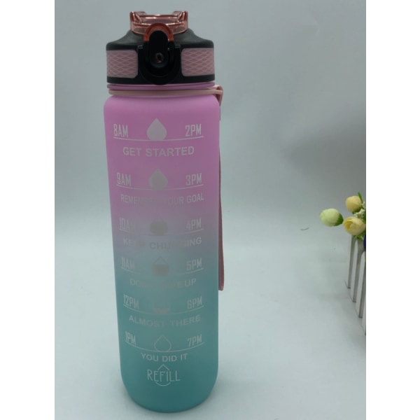Produsent Populær Color Gradient Plast Cup 1000ml Space Cup Bounce Cover Frostet Straw Cup Time Scale Cup (Gradient Pulver blir blå)