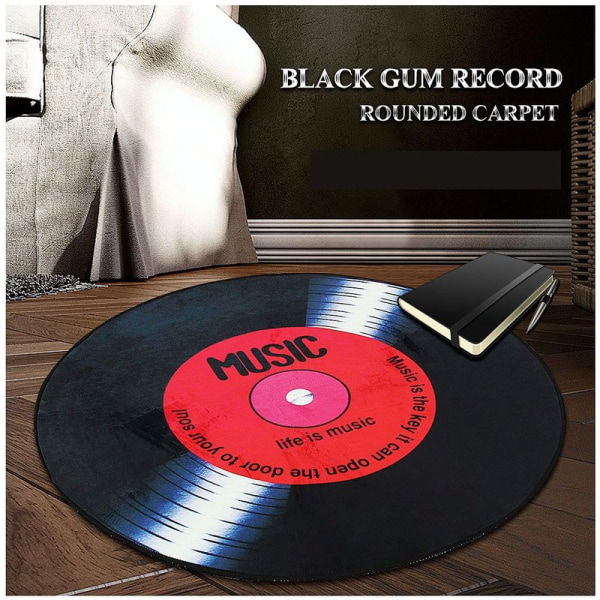 80 cm Vinyl Record Soveværelse Gulvmåtte - Rød skive, Rund Anti-Slip måtte，Til toiletter, toiletter osv.
