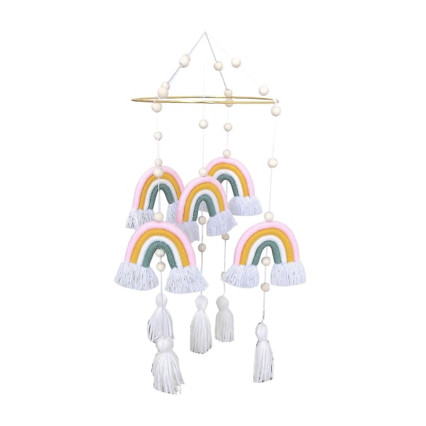 Baby Mobiles regnbågstapet med handgjorda vävda tofsar style 2