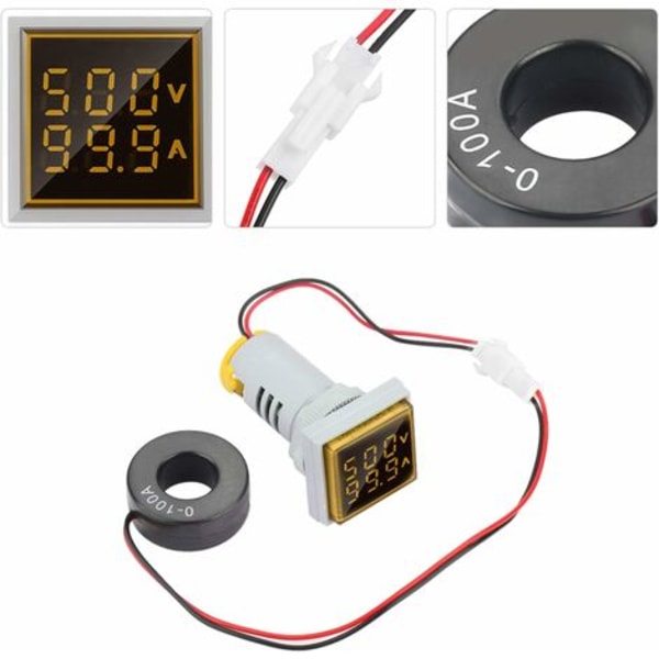 LED digital spenningstester, amperemeter voltmeter, multifunksjons elektrisk tester, dobbeltskjermpanel firkantet strømdetektor