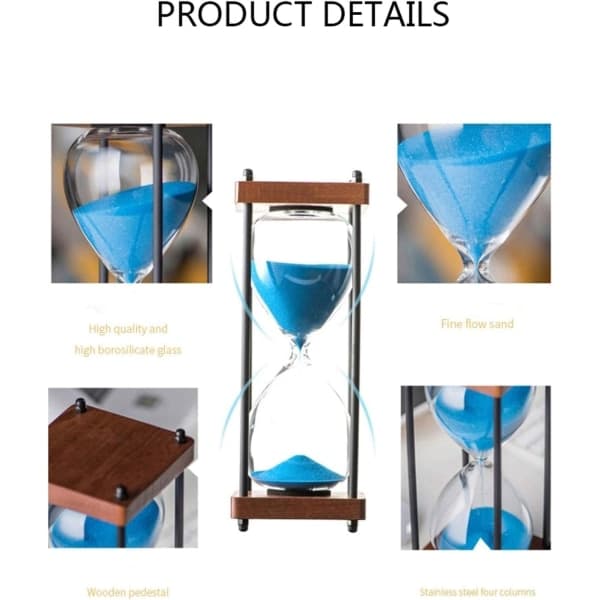 30 minutters stort timeglas i træ, sort sandglasdekoration blue