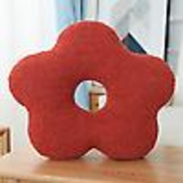 Blommönster kasta kudde soffkudde hem mjuk sfarisk plysch docka gåva (röd blomma)