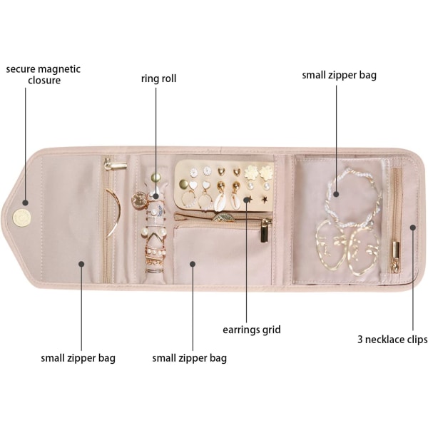 Organizer Hopfällbar rulle för ringar, halsband, örhängen, armband, mini, pastellrosa