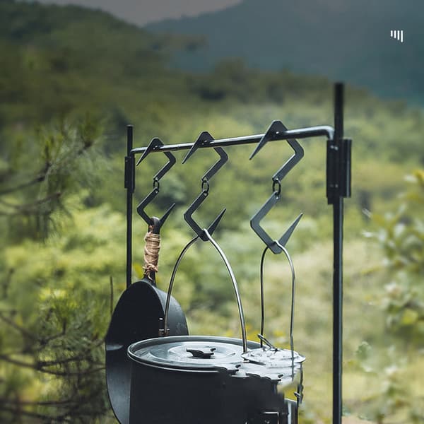 Utendørs S-formet dobbelkrok i rustfritt stål for oppbevaring til campinggrill