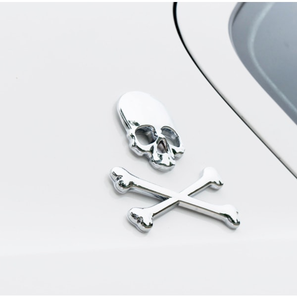 Skull Billogo Metall Skull Body Sticker Sidedørsklistremerke Haletiket dekorativt klistremerke (sølv)
