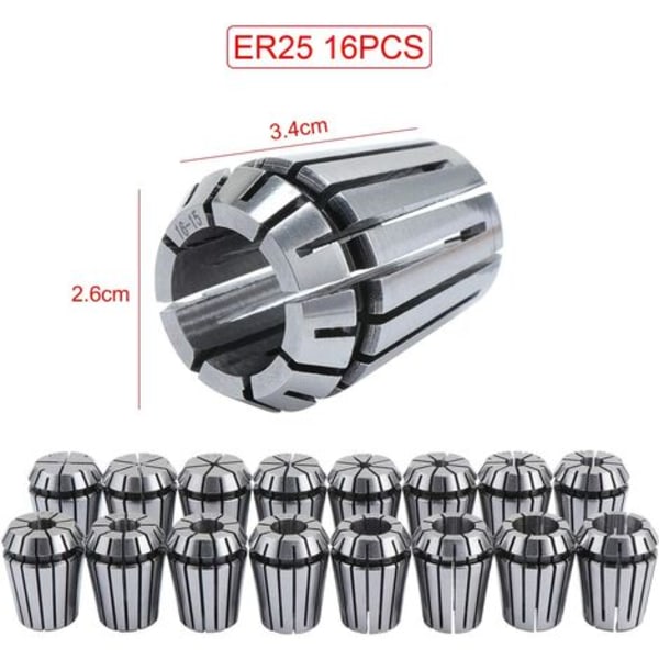 ER25 Chuck 16 stk 1-16mm Chuck Holder ER25 Holder for CNC gravering og fresing