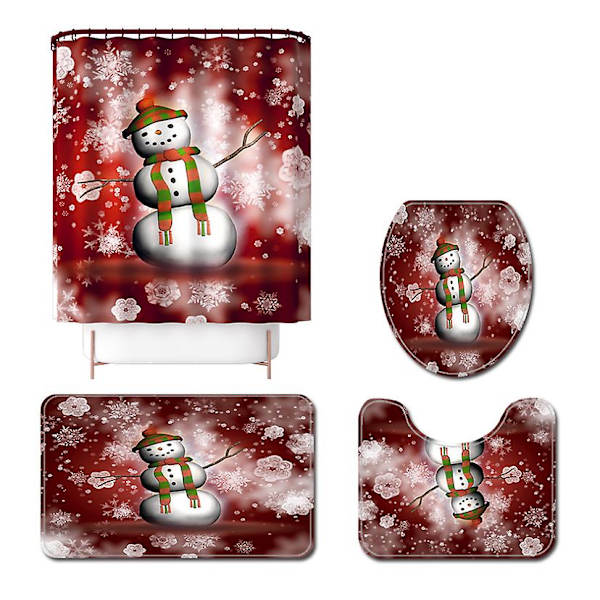 4stk Christmas Snowman 3d Dusjgardin Dusjmatte Toalett