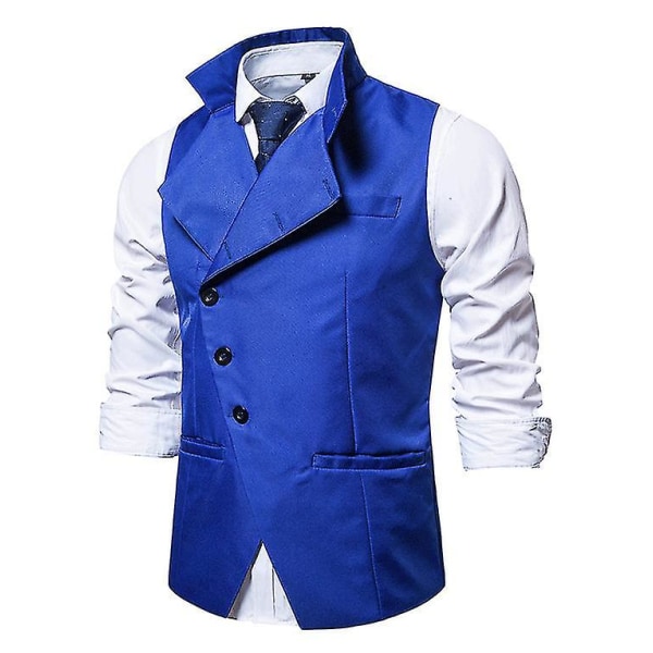 Menn Lapel Suit Vest Uformell Stilig ensfarget vest M Blue