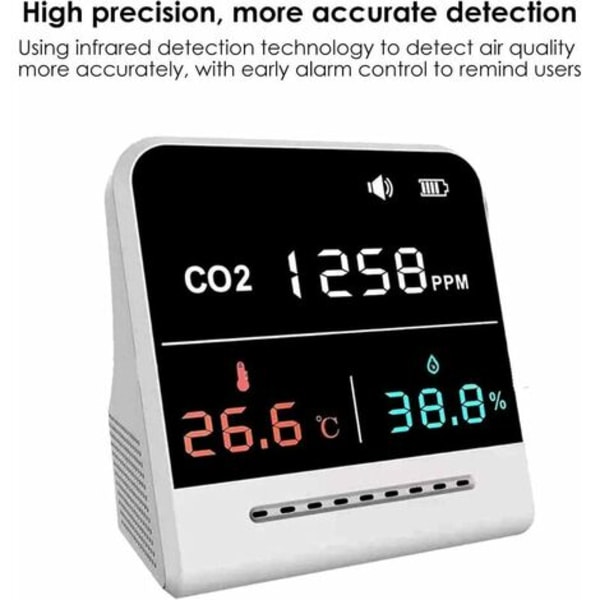 Bærbar stasjonær CO2-sensor, profesjonell luftkvalitetsmonitor CO2-detektor med lang batterilevetid, karbondioksiddetektor