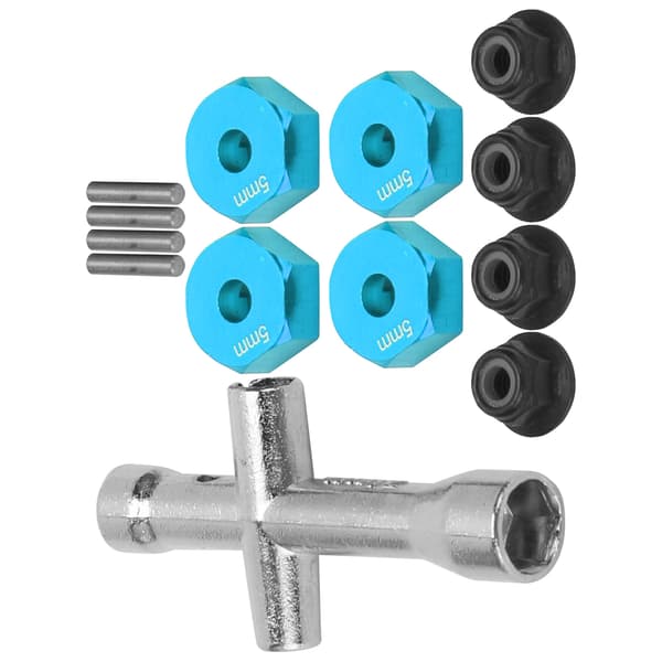 RC Billet Hex Adapter Set 5mm Tjock 12mm Hjul M4 Låsmutter Blå