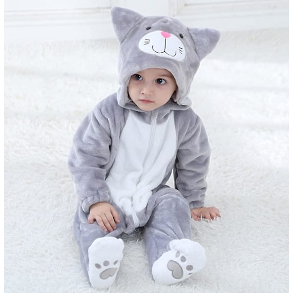 Baby Dinosaur kostym Barn Söt Hoodie Jumpsuit Halloween Gray Cat 12-18 Months