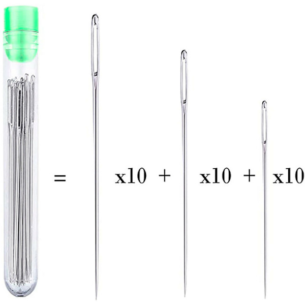 30 nåler?? sy ?? stort øye - 3 størrelser nåler?? sy ?? hånden ?? stort øye i et klart oppbevaringsrør for sying, skreddersøm
