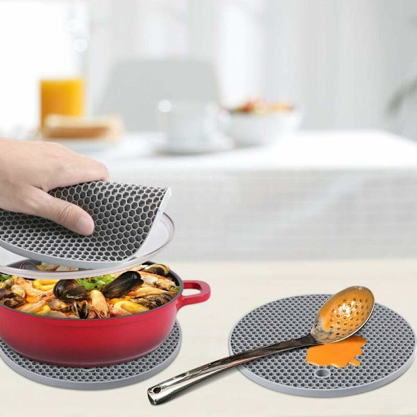 Rund silikon honeycomb Coaster med isolasjonspute (Nordic Grey Diameter 18cm 4stk)