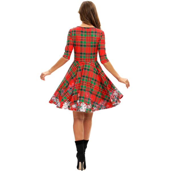 Unik Casual Flared Midi-klänning med 3D-tryck för kvinnor, Kortärmad Red Red S