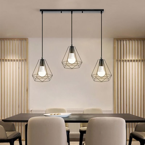 Ljuskrona Pendellampa Diamond Shape Bar 3 Lampor Svart Shade Lights 20,5*25cm E27 för vardagsrum Kök，Inomhusljus