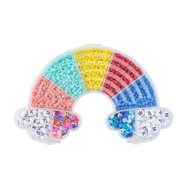 Rainbow Boxed Rice Beads Letter Perler Myk keramikksaks 1 elastisk tråd 2 ruller Kids Craft Sett