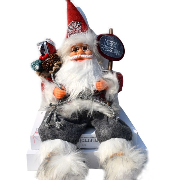 Sittende julenisse Mini rød dukke Julepynt julenissen dukke ornamenter lang skjegg dukke vinduskarmen peis C