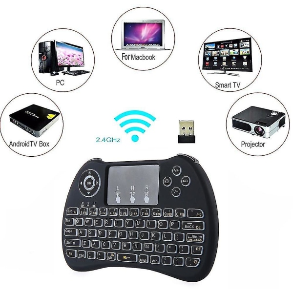 h9 Wireless Qwerty White Baggrundsbelyst 2,4ghz Touchpad Tastatur Air Mouse Til Tv Box Mini Pc