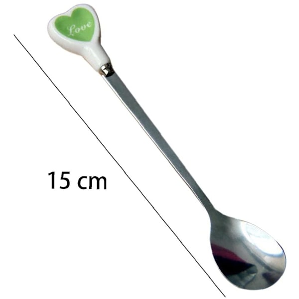 2 ruostumattomasta teräksestä valmistettua sydämenmuotoista keraamista teelusikallista koristeltu kahvimaito jälkiruokasokeripuikko (vihreä)