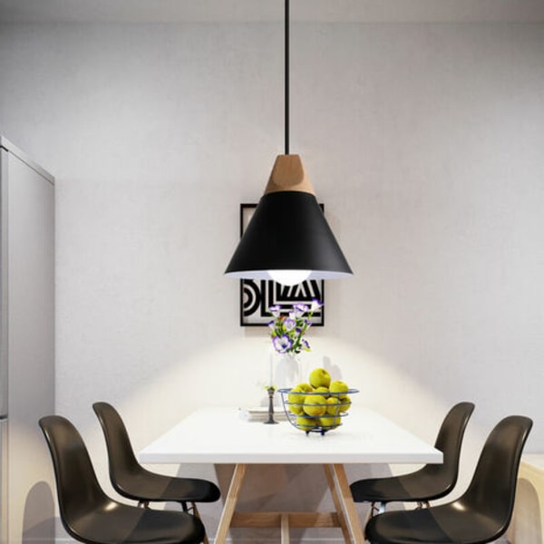 Creative Industrial Pendel Lampe Solid Tre Soverom Stue Dekorativ Pendel Lampe (Sort) - Svart