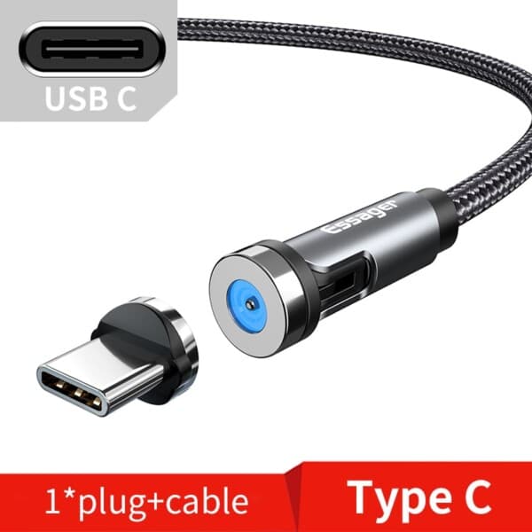 Roterende magnetisk kabel hurtiglading magnetlader micro usb type c kabel