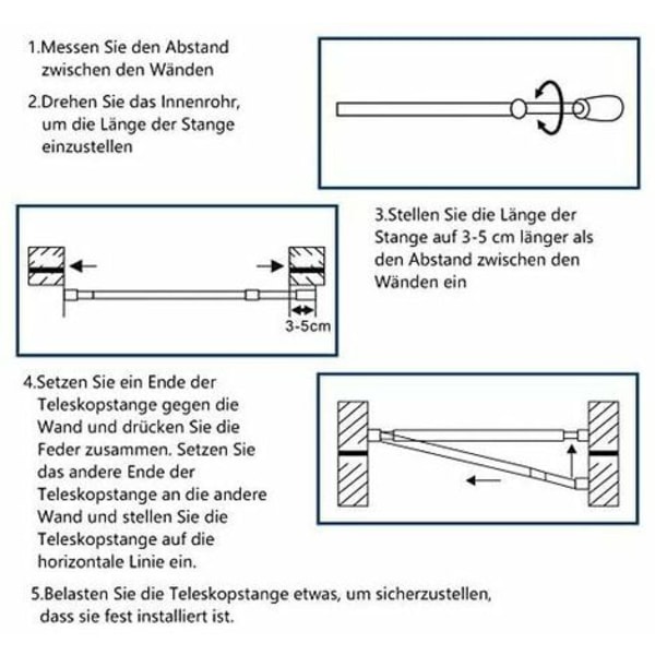 Teleskopstang i rustfritt stål uten boring Dusjgardinstang - Justerbar ved rotasjon - Fastere og sikrere enn dusj-ro