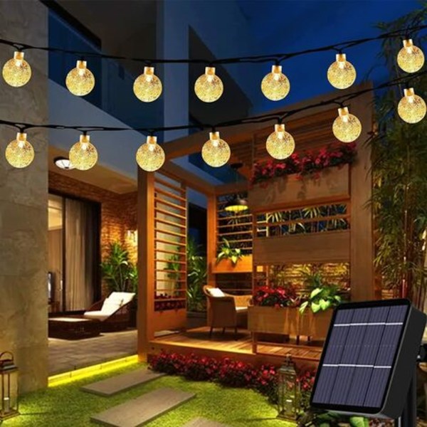 20 LED Solar Garden String Lights Udendørs Crystal Ball String Lights, gård, jul (varm hvid)