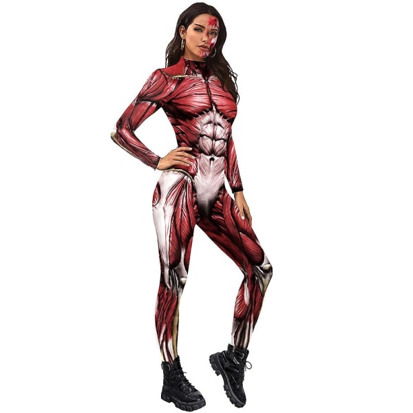 Vuxen 3-delad bodysuit med muskeltryck Print Halloween Cosplay L