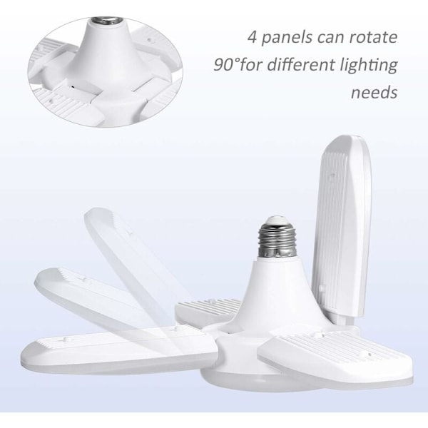28W E27 garasjelys, kjølig hvit 6500K 3100Lm deformerbar verkstedlys med 4 justerbare paneler, LED-takbelysning,