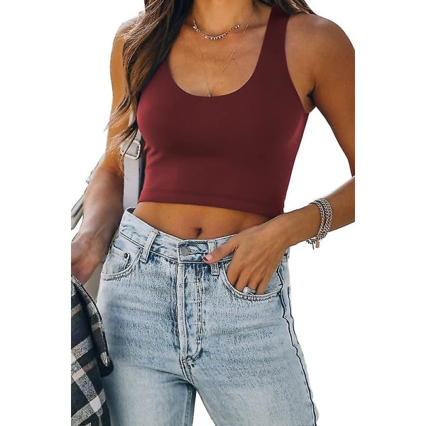 Ärmlös väst solid kort linne för kvinnor 2XL Burgundy