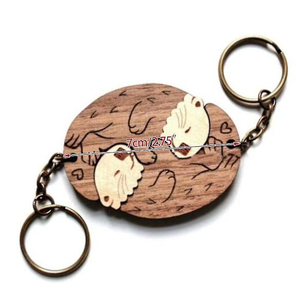 2 stk Cute Otters Par nøglering Træ-nøglering Matchende puslespil nøglering