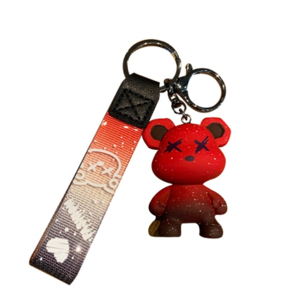 Kreativ tegneserie farveskiftende bjørn nøglering tilbehør Par bil nøglering vedhæng taske vedhæng Lille gave (rød),