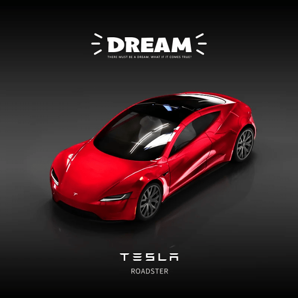 Dröm 1/64 Tesla Roadster Diecast modelbil Metallic red