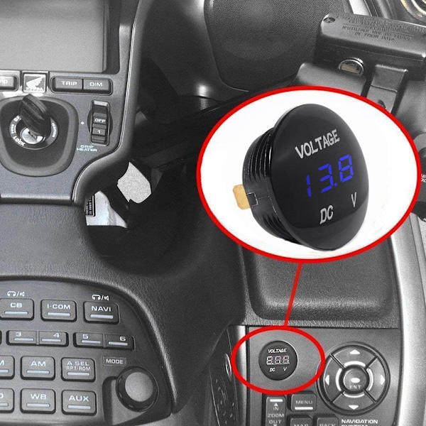 Vedenpitävä volttimittari, pyöreä LED-digitaalinäytön jännitetesteri DC 12V-24V automoottoripyörän matkailuautolle - sininen